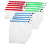 Gucagle Borse a rete con coulisse Borse portaoggetti ecologiche riutilizzabili per frutta e verdura, contenitori per giocattoli, poliestere premium, 3 misure, 15 pezzi, blu rosso verde