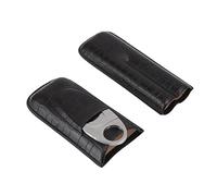 Gucagle Portasigari in pelle cucito a mano portasigari portatile da viaggio a 2 dita con taglierino regalo per uomo nero