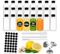 Gucass 24 bottiglie da riempire, 60 ml, piccoli bicchierini con coperchio, bottiglie di vetro da riempire con imbuto, etichette, penna e spazzola, mini flaconcini per succo, zenzero, shot, whisky