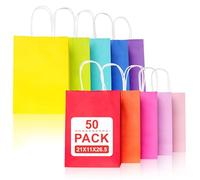 Gucass 50 Pezzi Colorato Sacchetti Carta con Manici, Medi Borse Carta Kraft Sacchetti da Regalo Carta, 21x11x27cm, Shopper in Kraft Carta Borsa Regalo, per Feste Compleanno Natale Matrimoni Shopping