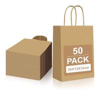 Gucass 50 Pezzi Grandi Sacchetti Carta con Manici, Marrone Borse Carta Kraft Sacchetti da Regalo Carta, 26x12x33cm, Shopper in Kraft Carta Borsa Regalo, per Feste Compleanno Natale Matrimoni Shopping