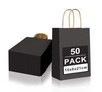 Gucass 50 Pezzi Piccolo Sacchetti Carta con Manici, Nero Borse Carta Kraft Sacchetti da Regalo Carta, 15x8x21cm, Shopper in Kraft Carta Borsa Regalo, per Feste Compleanno Natale Matrimoni Shopping