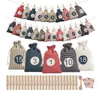 Gucass Calendario dell'Avvento da riempire, 2025, calendario dell'Avvento fai da te, 24 sacchetti di stoffa, sacchetti regalo di Natale per bambini, donne e ragazze