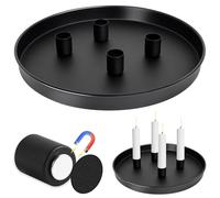 Gucass Vassoio magnetico per candela per Avvento, Ø 25 cm, con 4 candelabri magnetici in metallo, per Natale, corona dell'Avvento, vassoio decorativo per candele, supporto per candele, colore nero