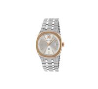 Gucci 25H 30 mm stainless steel multi layered case, pink gold-plated bezel, silver dial, date opening, stainless steel five links interchangeable bracelet, quartz movement YA163508 One Size
