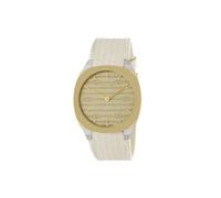 Gucci 25H 34 mm stainless steel and 18 Kt yellow gold plated multi layered case, golden brass dial with GG, white leather strap YA163416 One Size