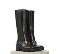 GUCCI 850 $ Stivali da donna in gomma neri al ginocchio - dettaglio Horsebit