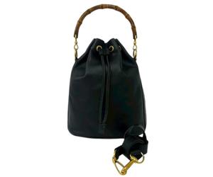 Gucci Vintage, ,Pre-owned ,Donna ,Nero ,ONE SIZE Pre-owned Borsa 2way in Pelle e Bambù