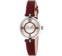 Gucci YA167504 Model 2000 24mm Women's Quartz Watch - Silver Dial, Red Leather Strap