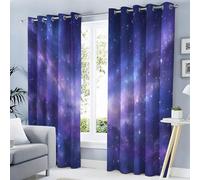 GUCSMN Tende Cielo Stellato Da Sogno Blackout, Tende Viola Stampata per Camera da Letto, Occhielli Isolati Termicamente per Cameretta con Motivo Universo Luce Stellare 140L x 240A cm, 2 Pannelli