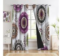 GUCSMN Tende Oscurante Finestra con Occhielli Tendes Termiche Isolanti Camera da Letto, 3D Mandala Circolare Floreale Bohémien Motivo Tende Soggiorno per Interni 2 Pannelli 140L x 260A cm