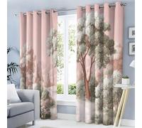 GUCSMN Tende Oscuranti Illustrazioni Di Alberi Sentieri E Paesaggi per Interni 2 Pezzi, Termiche Isolanti Anti-Rumore con Anelli, per Soggiorno Camera Da Letto, Rosa Verde, 140L x 200A cm