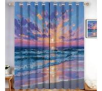 GUCSMN Tende Oscuranti Per Interni 2 Pezzi Con Occhielli, 3D Digitale Stampa Dipinto Ad Olio Un Tramonto Paesaggio Sul Mare. Tende Oscuranti Termiche Isolanti Per Soggiorno Moderne 140L x 175A cm