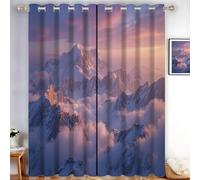 GUCSMN Tende Oscuranti Per Interni 2 Pezzi Con Occhielli, 3D Digitale Stampa Nuvole Nebbia Cime Montuose Paesaggio All'Alba Tende Oscuranti Termiche Isolanti Per Soggiorno Moderne 140L x 200A cm