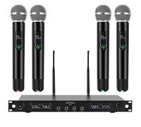 GUDEHOLO Sistema microfonico wireless a 4 canali, microfono senza fili Quad UHF in metallo, 4 x 25 canali, sistema microfono professionale senza fili per chiesa, DJ, karaoke, matrimoni, set KTV a casa