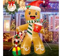 GUDELAK 244 cm, decorazione natalizia gonfiabile, per esterni, di pan di zenzero, con luci a LED, per Natale, gonfiabile, con regali di Natale per cortile, prato, giardino