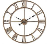 GUDEMAY Orologio da parete retrò silenzioso da 50,8 cm, con numeri romani, arte creativa, orologio vintage silenzioso in metallo, orologio industriale (oro)