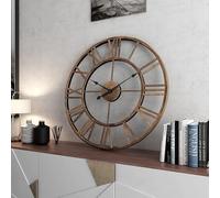Gudemay Orologio da parete vintage XXL 50 cm - Stile rétro country, silenzioso, cifre romane, decorazione in metallo per soggiorno, cucina, camera da letto - oro