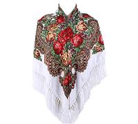 Gudessly Tradizionale Scialle da Donna con Nappa, Frange per Collo e Testa - Sciarpa Retrò con Stampa Floreale Poncho