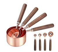 GuDoQi Cucchiai Dosatori Set, 8 Pezzi, Specchio In Acciaio Inossidabile Lucidato Premium, Manico in Legno, 4 Misurino Graduato, 4 Misurini Cucchiai per Misurare Razioni a Secco e Liquidi (Oro Rosa)