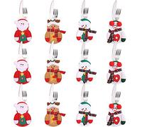 Gudotra 12 Pezzi Portaposate Natalizie Decorazione Tavolo di Natale Pupazzo di Neve Babbo Natale per Forchetta Cucchiaio