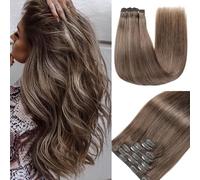 GUDOZO Clip in Extensions Capelli Umani 7pcs 50cm 120g - Invisibili Skin Weft Extension (20 Pollici, M2/6/613#)
