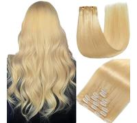 GUDOZO Extension Capelli Veri Clip 7pcs 45cm 120g Biondo Chiaro Extension Clip Capelli Veri Clip In Extension Extension Clip Capelli Veri(18inch,613#)
