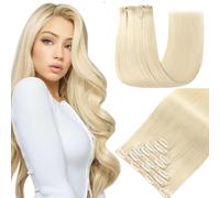 GUDOZO Extension Capelli Veri Clip 7pcs 45cm 120g Biondo Chiaro Extension Clip Capelli Veri Clip In Extension Capelli Veri Extension Clip Capelli Veri(18inch,60#)