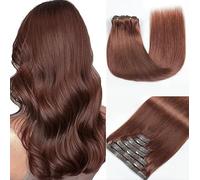 GUDOZO Extension Capelli Veri Clip 7pcs 45cm 120g Marrone Scuro Rossastro Extension Clip Capelli Veri Clip In Extension Capelli Veri Extension Clip Capelli Veri(18inch,33#)
