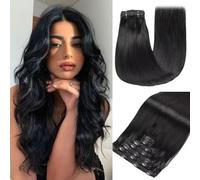 GUDOZO Extension Capelli Veri Clip 7pcs 45cm 120g Nero Naturale Extension Clip Capelli Veri Clip In Extension Capelli Veri Jet Extension Clip Capelli Veri(18inch,1#)