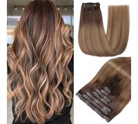 GUDOZO Extension Capelli Veri Clip 7pcs 50cm 120g Castano Con Castano Chiaro E Biondo Chiaro Extension Clip Capelli Veri Clip In Extension Clip Capelli Veri (20inch, 2/6/18K#)