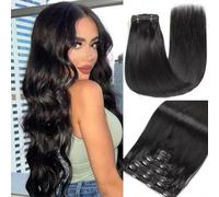 GUDOZO Extension Capelli Veri Clip 7pcs 50cm 120g Nero Naturale Extension Clip Capelli Veri Clip In Extension Capelli Veri Extension Clip Capelli Veri(20inch,1B#)