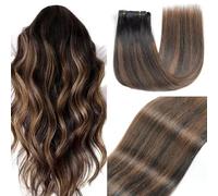 GUDOZO Extension Capelli Veri Clip 7pcs 55cm 120g Nero Naturale Con Castano