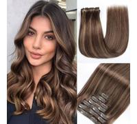 GUDOZO Extension in capelli veri con clip, 7 pezzi, 40 cm, 120 g, colore marrone cioccolato (16 pollici, P2/10#)
