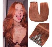 GUDOZO Remy - Estensione a clip in capelli veri, rame, 40 cm, 120 g, rosso scuro, marrone scuro
