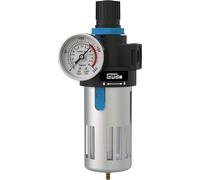 Güde Riduttore di pressione 3/8 (filettatura di collegamento IG 3/8", pressione massima di esercizio 10 bar, per il montaggio su un compressore, regolazione della pressione di lavoro, pulisce e filtra