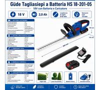 Güde 58596 - Tagliasiepi a batteria HS 18-201-05 (18 V, lama con taglio diamantato, manico girevole a 180 gradi, ingranaggi in metallo)