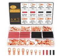 Gueenky 120 Pezzi Kit di Terminali Rame 6/10/16/25mm², 8 Taglie M6 M8 Capicorda Tubolari Capicorda Elettrici ad Anello Capicorda Batteria SC Occhielli, con Tubo Termorestringente