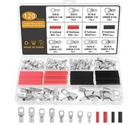 Gueenky 120 Pezzi Kit di Terminali Rame 6/10/16/25mm², 8 Taglie M6 M8 Capicorda Tubolari Capicorda Elettrici ad Anello Capicorda Batteria SC Occhielli, con Tubo Termorestringente