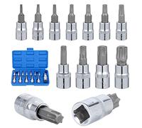 Gueenky 13 Pezzi Set Chiavi a Bussola Torx, T8 - T70 Set di Bussola Torx Stella 1/4" 3/8" 1/2", Chiavi a Bussola Torx Maschio Set Inserti Torx, 37mm/48mm/55mm Long