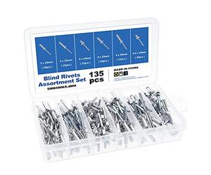 Gueenky 135 Pezzi Rivetti in Alluminio, 5/6/6,4 mm Rivetti pop Rivetti Ciechi, 6 Dimensioni Set di Rivetti a Strappo per Metallo Legno Plastica, con Scatola di Immagazzinaggio