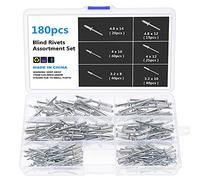 Gueenky 180 Pezzi Rivetti Alluminio, 3,2/4/4,8 mm Rivetti pop Rivetti Ciechi, 6 Dimensioni Set di Rivetti a Strappo per Metallo Legno Plastica, con Scatola di Immagazzinaggio