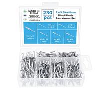 Gueenky 230 Pezzi Rivetti Alluminio, 2,4/3,2/4/4,8 mm Rivetti pop Rivetti Ciechi, 6 Dimensioni Set di Rivetti a Strappo per Metallo Legno Plastica, con Scatola di Immagazzinaggio