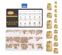 Gueenky 300 Pezzi Dadi Zigrinati in Ottone, M2, M2,5, M3, M4, M5, M6, 1/4-20 Inserti Stampa 3D Filettati Zigrinati dadi, 15 Dimensioni Dadi Filettati Zigrinati per Stampaggio a Iniezione di Stampa 3D