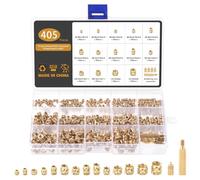 Gueenky 405 Pezzi Dadi Zigrinati in Ottone, 2# 4# 6# 8# 10# 1/4-20 Inserti Filettati Stampa 3D, 14 Dimensioni Dadi Filettati, con Punta del Saldatore