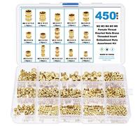 Gueenky 450 Pezzi Dadi Zigrinati in Ottone, M2 M3 M4 M5 M6 Inserti Filettati Zigrinati dadi in Ottone, 15 Dimensioni Dadi Filettati Zigrinati per Stampaggio a Iniezione di Stampa 3D