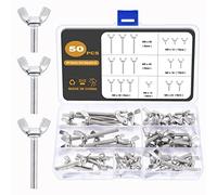 Gueenky 50 Pezzi Dadi ad Alette, M6 Dado a Farfalla in Acciaio Inox Bulloni a Vite a Farfalla, 7 Misure 10-50 MM Viti ad Alette a Farfalla Dado ad Alette a Farfalla Assortimento Kit