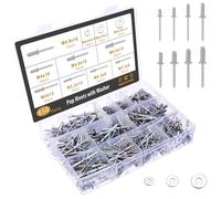 Gueenky 650 Pezzi Rivetti in Acciaio Inox, 3,2/4/4,8 mm Rivetti Pop Rivetti Ciechi con Rondelle, 6 Dimensioni Set di Rivetti a Strappo per Giunzione di Piastre Metalliche Arredamento Automotive