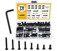 Gueenky 70 Pezzi M6 Bulloni a Esagono Incassato a Testa Piatta, 15/20/25/30/35/40/50mm Vite a Testa Svasata in Acciaio al Carbonio per Fori da 8mm,Assortimento Bulloni Dadi per Indumenti Pelle