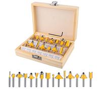 Gueenky Kit 15 Pezzi Frese per Legno Con Codolo 6,35mm, Punte Fresatrice in Carburo di Tungsteno, Set Con Codolo da 1/4" per La Lavorazione del Legno